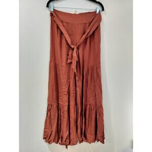 ee:some Women's Terra Cotta Tiered Wide Leg Pants Elastic Waist - Size Small